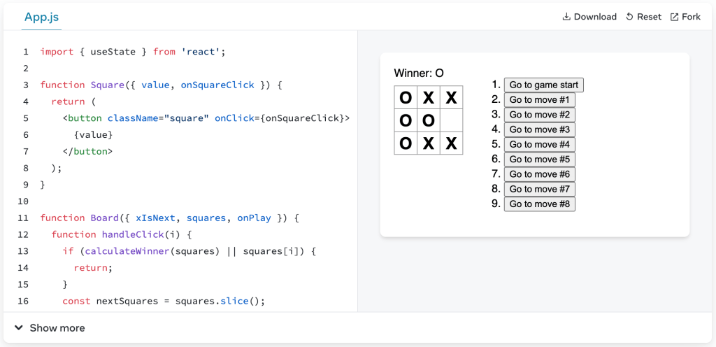 Вбудований живий приклад коду для вивчення React.js