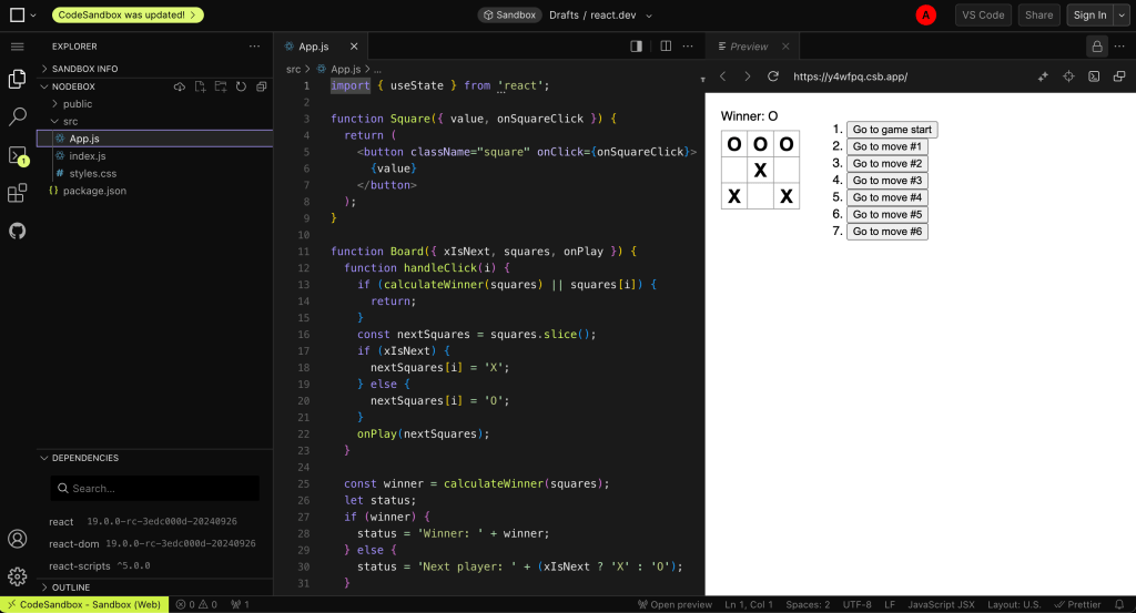 Онлайн-редактор (CodeSandbox) для вивчення React.js